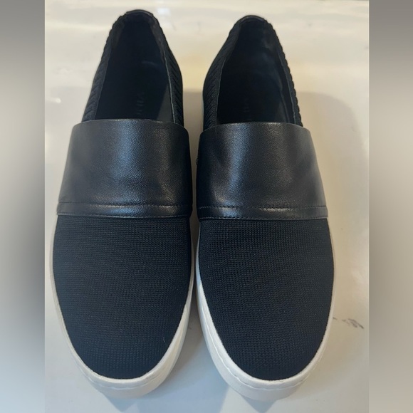 Vince Ward Shoes Black Knit Leather Platform Slip On Sneakers Loafer - Picture 2 of 14